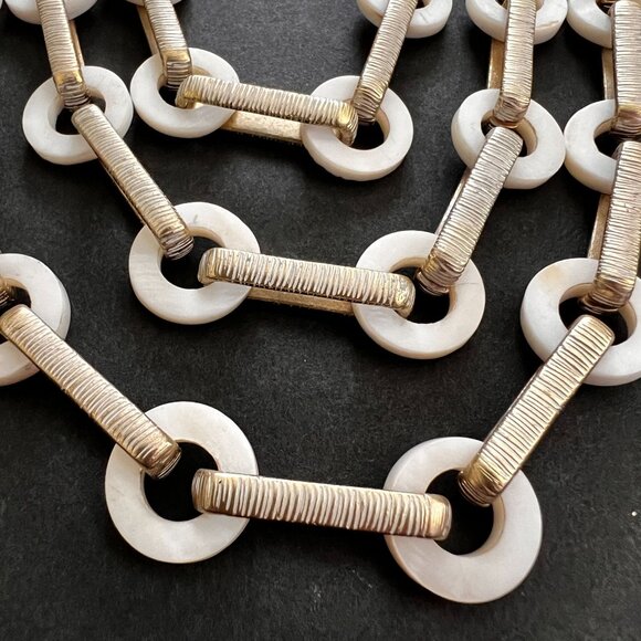 Chico's Mother of Pearl Multi-strand Gold Textured Link Statement Necklace - Picture 5 of 12
